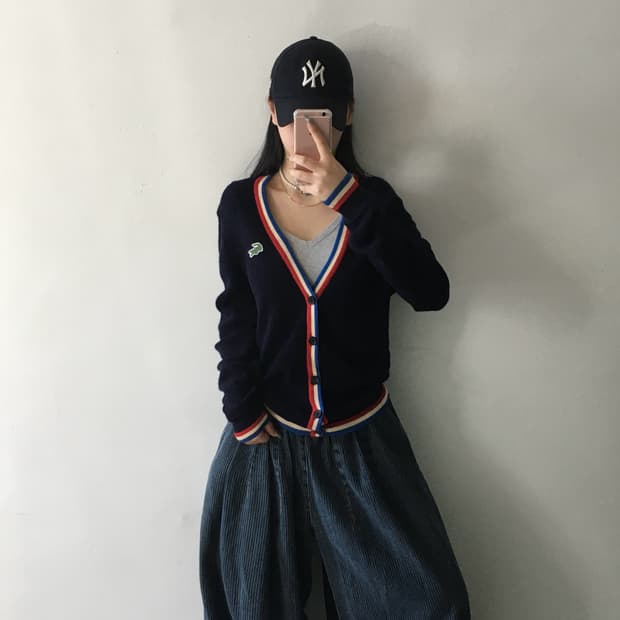 라코스테 배색 가디건