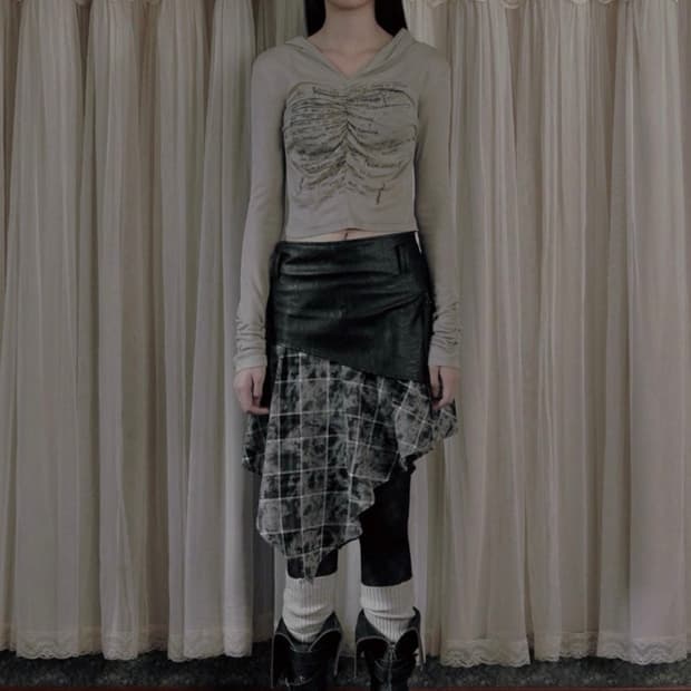 보헤미안 서울 체크 레이어드 언발 플레어 스커트 2