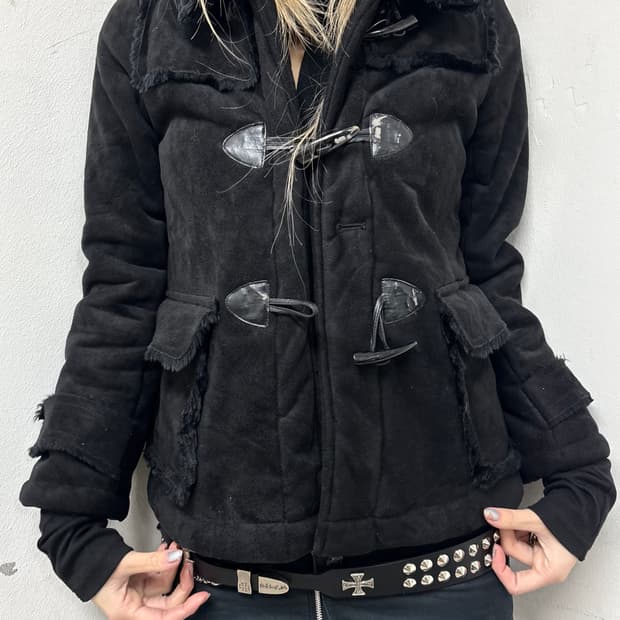 Black Hoodie Fur Detail Jacket