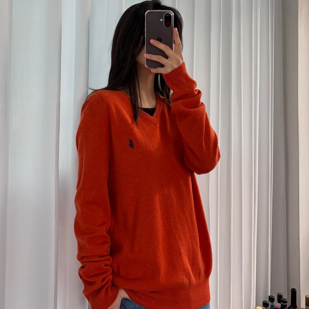 [M]폴로 랄프로렌 오렌지 브이넥 니트