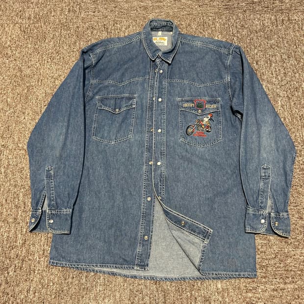 L) TEX AVERY 웨스턴 스냅버튼 청 데님 셔츠