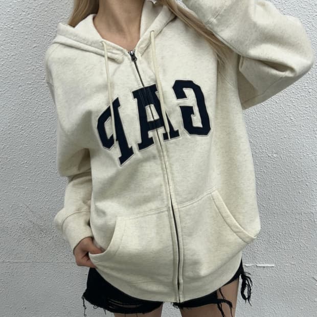갭 네이비패치 백멜란지 후드집업 XL