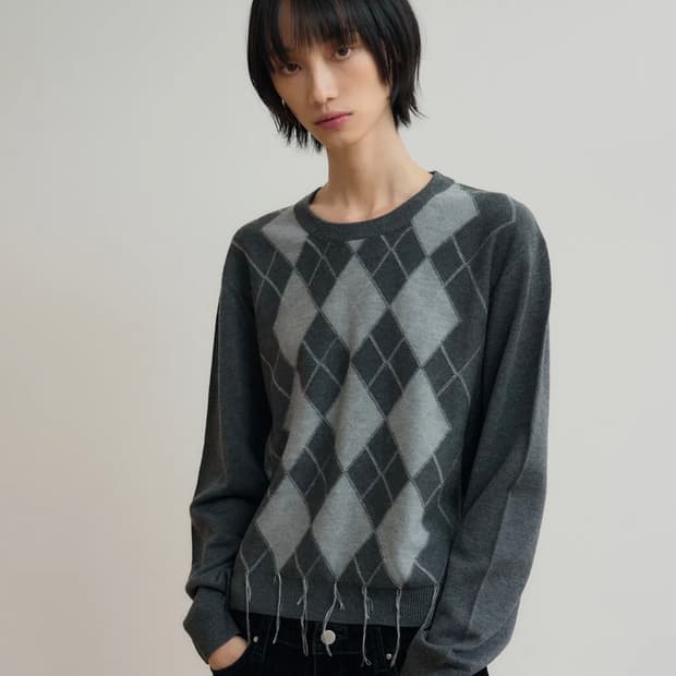 시스에이 울 릴렉스드 빈티지 아가일 니트