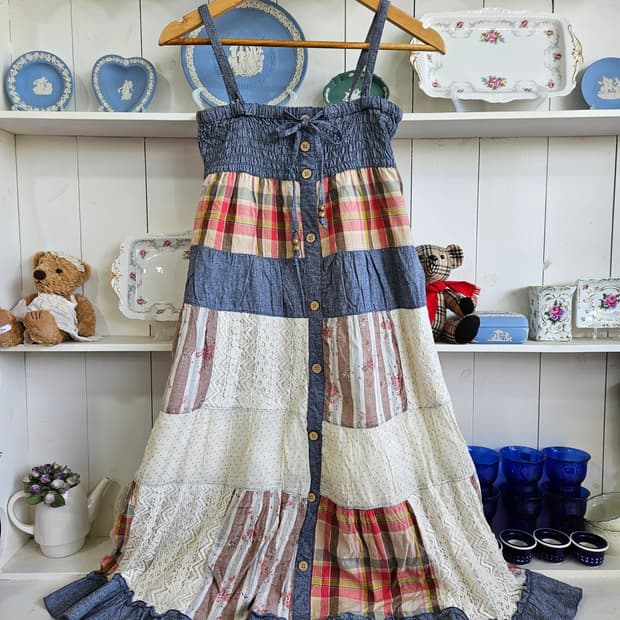패치워크 원피스 빈티지 스타일