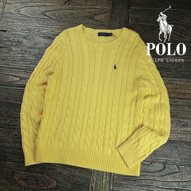 [폴로 랄프로렌] 포니 로고 자수 케이블 꽈배기 니트 레몬 M19919