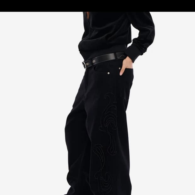 아캄 Needlework Wave Cotton Pants (Black)