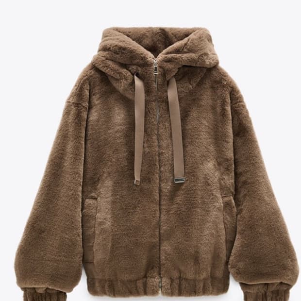 zara 자라 에코 퍼 점퍼 브라운 L