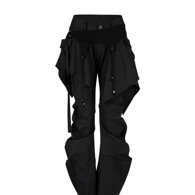 카시코 Layered Strap Pants Black