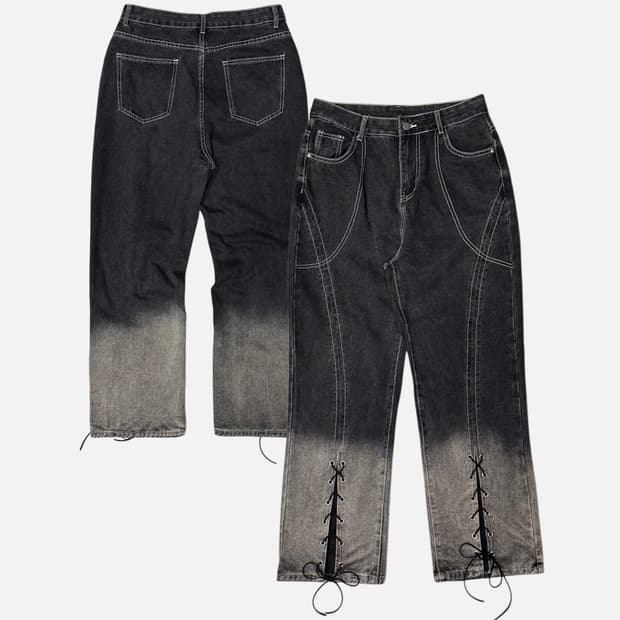lace-up stitch 2tone jean
