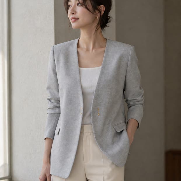 THE SUIT COMPANY she 노칼라 린넨라이크 자켓 (40)