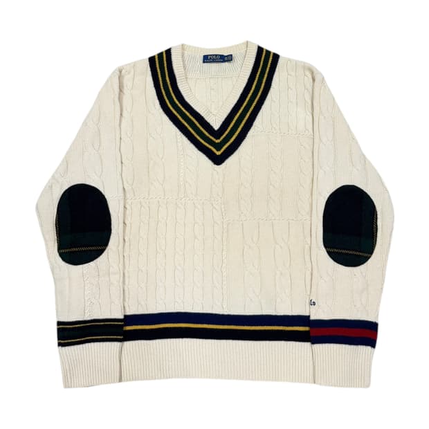 폴로 랄프로렌 믹스드 크리켓 캐시미어 울 브이넥 니트 아이보리 2XL