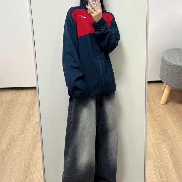 나이키 자수로고 네이비 레드 바람막이 자켓