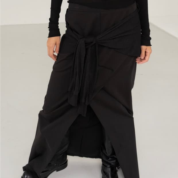 에스이오 티 레이어드 롱 슬릿 스커트 블랙 