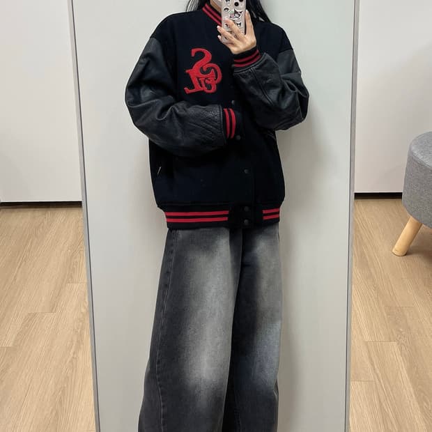 스컬프터 SCULPTOR 울 모노그램 블랙 바시티 자켓