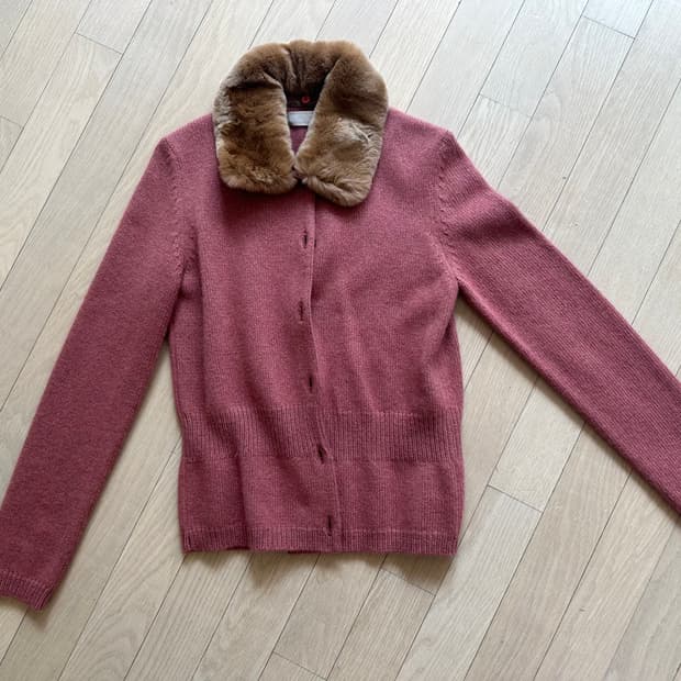 [정가70.새상품급] MINE 리얼 밍크퍼 울100 가디건 마인