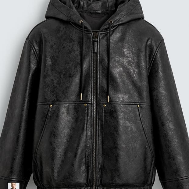 자라 후드 가죽 효과 점퍼