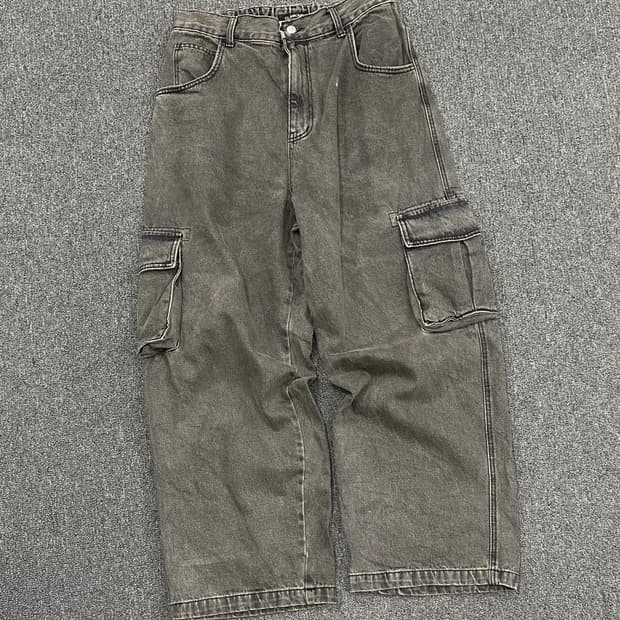 OS)Glamour vintage 워싱 데님 와이드 카고 팬츠