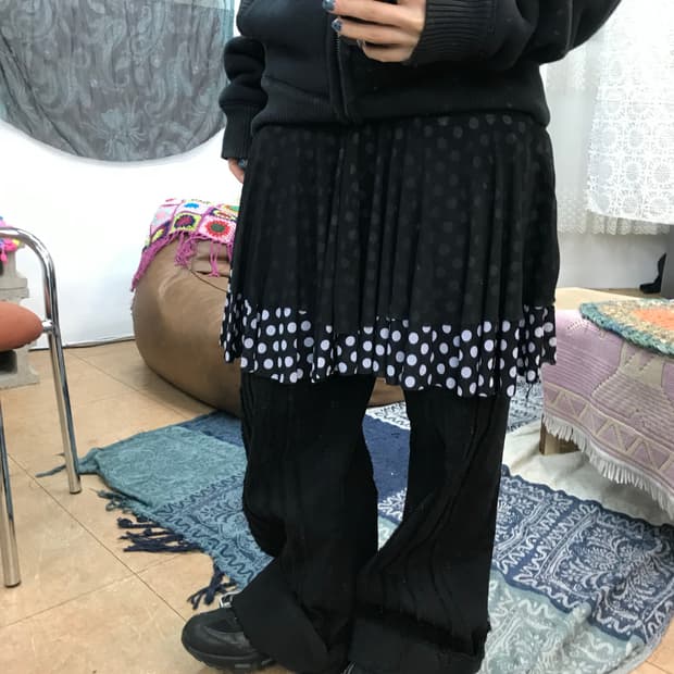 빈티지 여성 밴딩 도트 미니스커트 