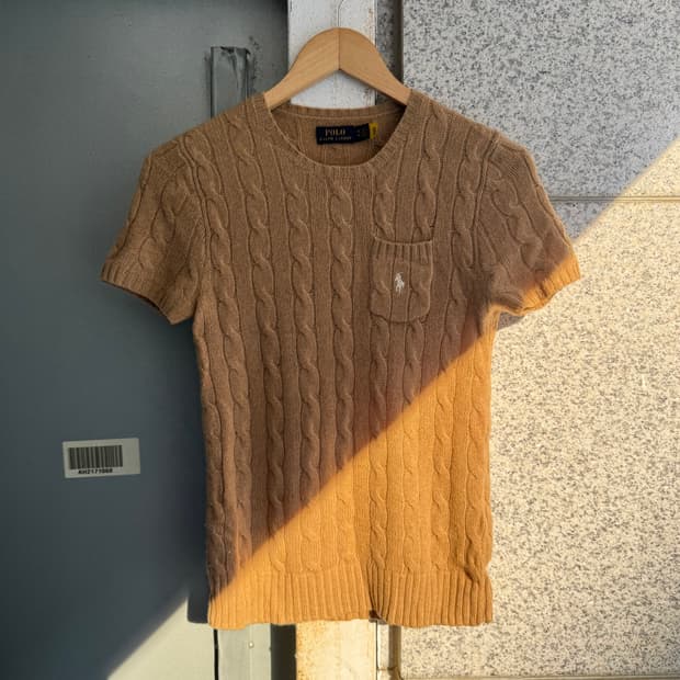 폴로 로고 포켓 반팔 케이블 니트