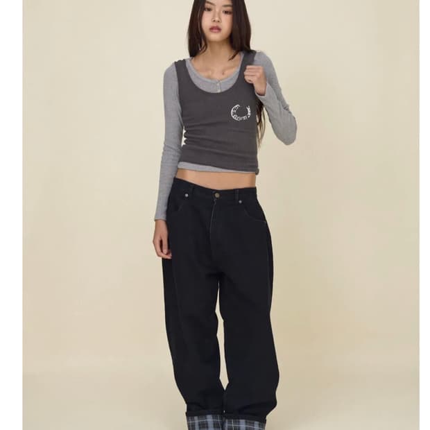 글로니 체크 리버시블 데님 팬츠