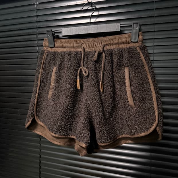 Snap 양털 후리스 플리스 돌핀 핫팬츠 쇼츠 스웨이드 브라운 갈색 바지