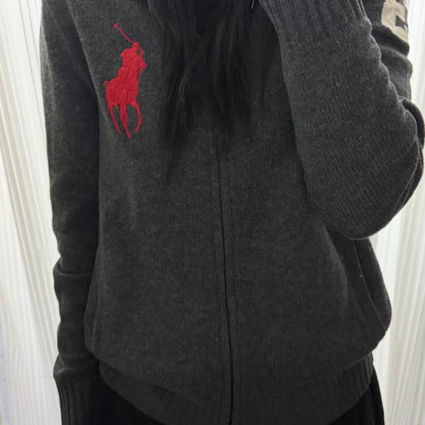 폴로 랄프로렌 빅포니 그레이 니트 집업 S
