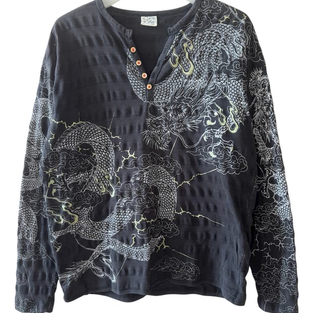 재패니즈 드래곤 프린티드 롱슬리브 티셔츠