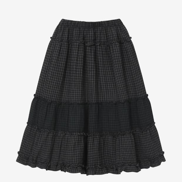바우프 빈티지 프릴 스커트 체크 블랙