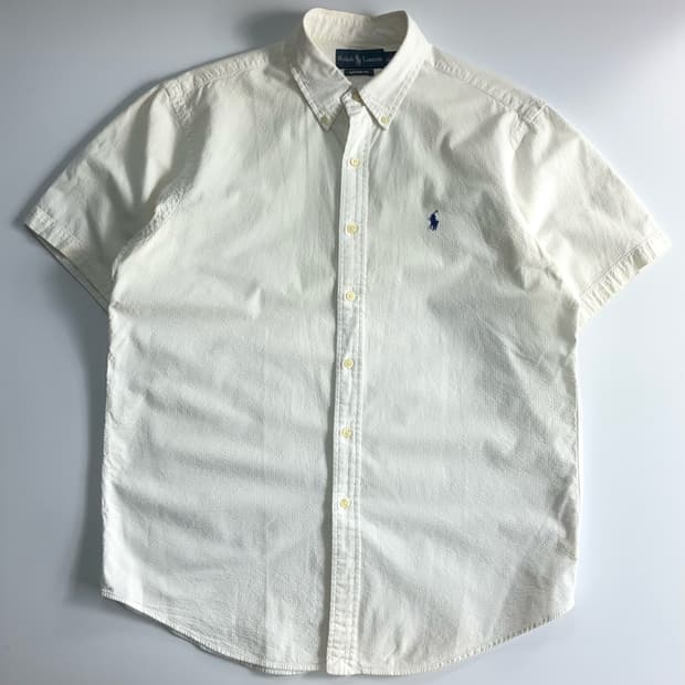 Polo  폴로 랄프로렌 자수 시어서커 화이트 반팔 셔츠 