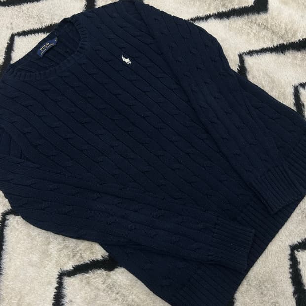 [M]폴로랄프로렌 라운드 꽈배기 니트/네이비