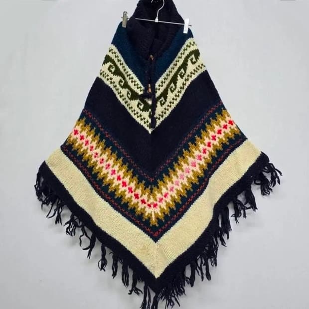 여성 프린지 울100% 네팔 핸드메이드 니트 판쵸