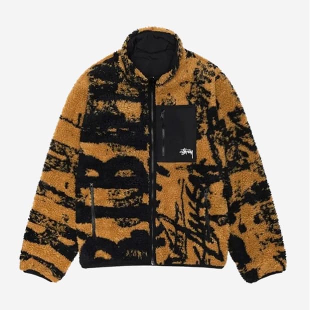 [L]새상품 스투시 쉐르파 리버시블 자켓 스탬프 옐로우
