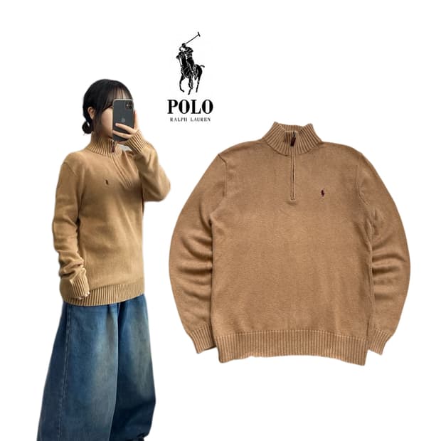 폴로 포니 브라운 아노락 반집업 니트