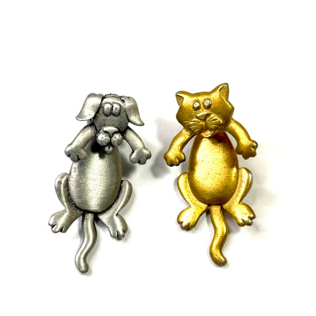 🐱 Cat & Dog 🐶 Silver & Gold Earrings