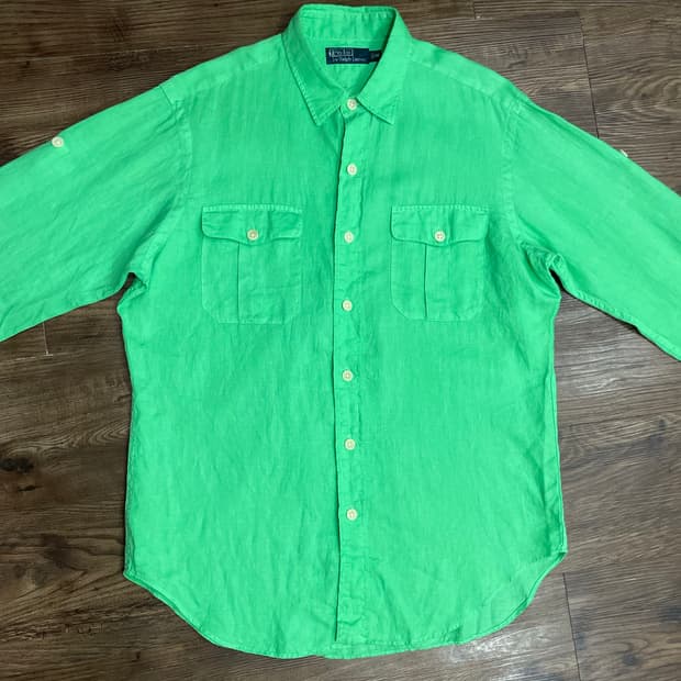 폴로 랄프로렌 사파리 롤탭 린넨 셔츠 그린