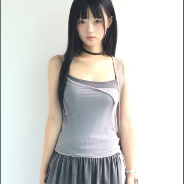 neruibin 너의빈 셔링 레이어드 원피스 나시 차콜