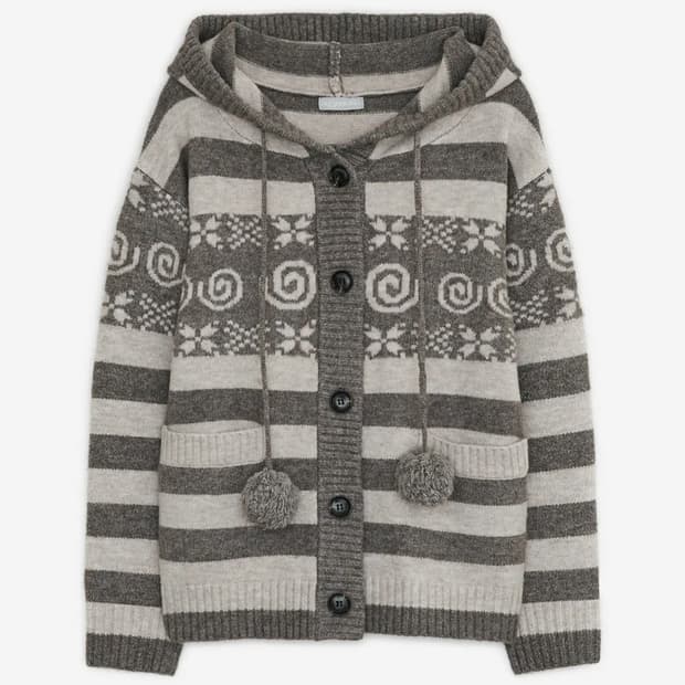 이즈나 정세비 착용) 허그유어스킨 엔젤 윙 후드 폼폼 가디건 (브라운)