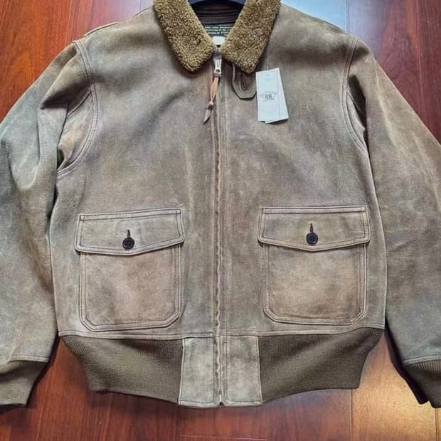 Rrl 러프아웃 스웨이드 G-1 플라이트 레더 자켓 L