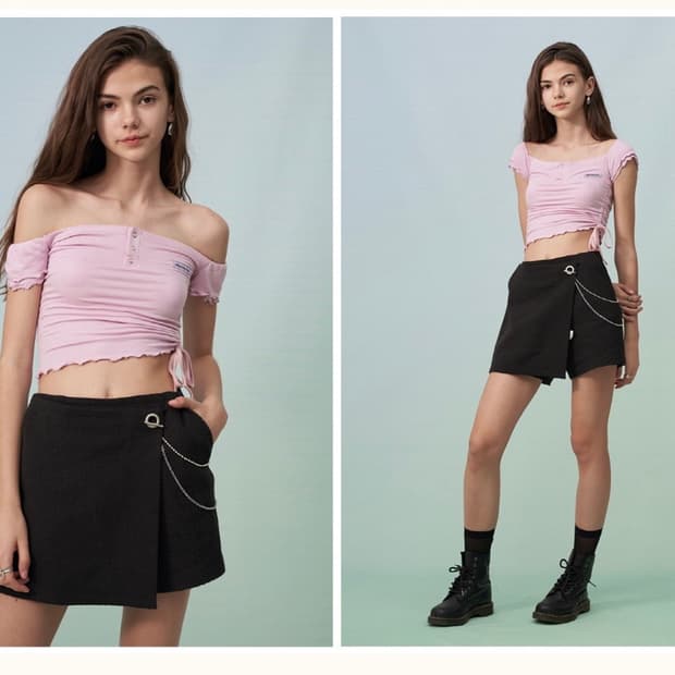 오드원아웃 오프숄더 셔링 탑(새상품)