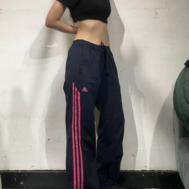 아디다스 네이비 핑크 삼선 와이드 팬츠 M