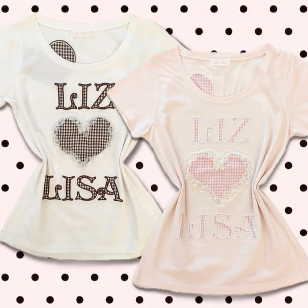 [초레어] 리즈리사 체크 하트패치 레이스 탑 반팔티셔츠 히메갸루 라떼갸루