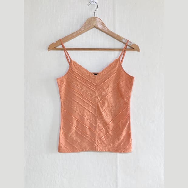 Peach Cotton Lace V-Neck Tank