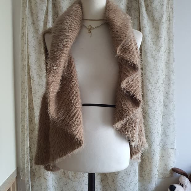 [갸루] 퍼 베스트 뜨개 조끼 브라운 여성용