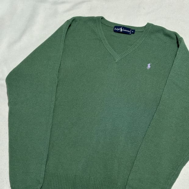 M 폴로랄프로렌 라이트 그린 브이넥 램스울 니트