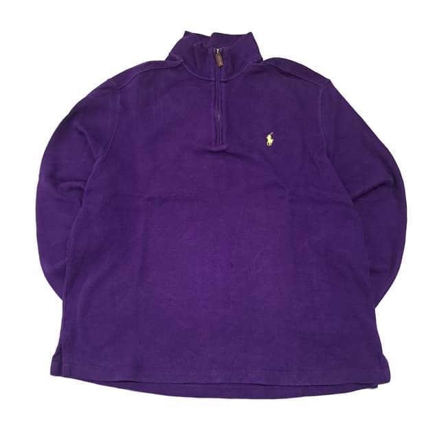 CL413 L 폴로 90s 코튼 가죽풀러 퍼플 하프집업 니트 스웨터