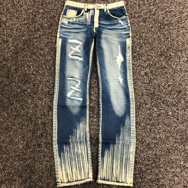 Iloi 빈티지 워싱 디스 데님 팬츠