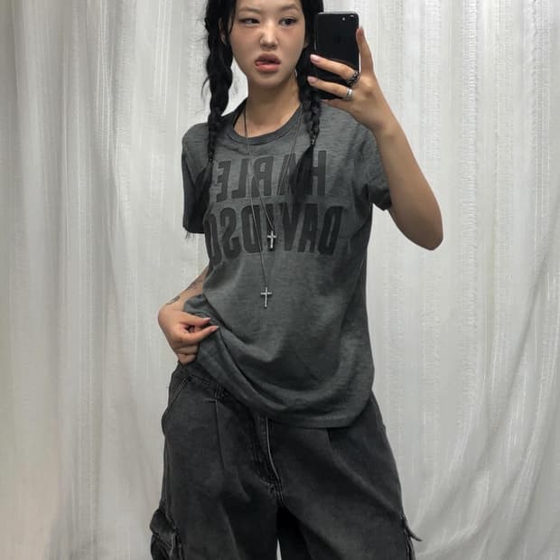 할리데이비슨 그레이 y2k 티셔츠