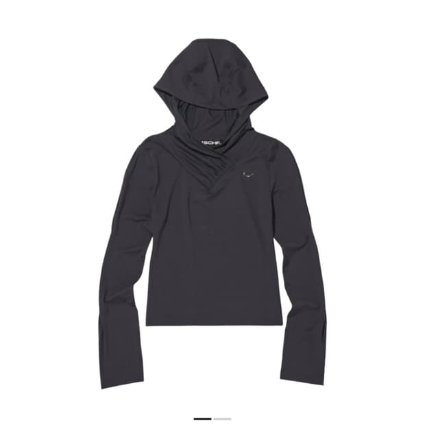 미스치프 후드 셔링 오버랩 탑