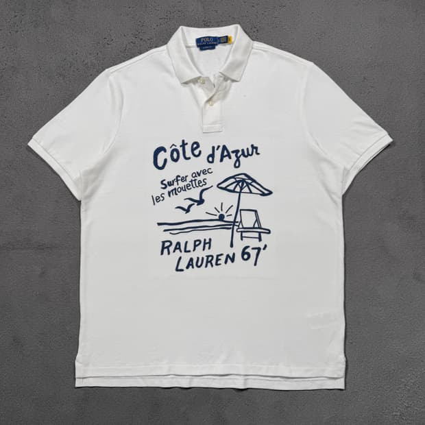 폴로 랄프로렌 임브로이더 자수로고 화이트 카라 반팔 PK