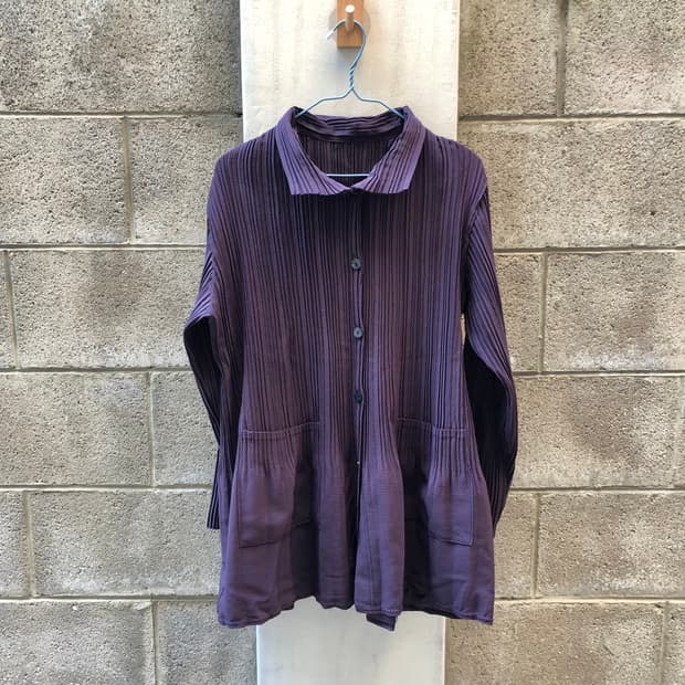 deep purple pleated blouse